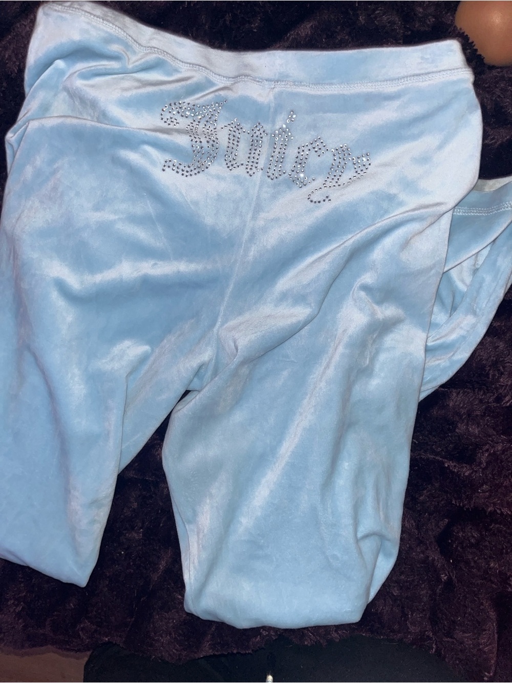 Juicy Couture Baby Blue Velour Joggers with Rhinestone Logo